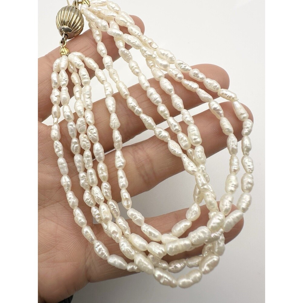 Vintage Gold Tone Clasp Multi Strand Freshwater Pearl Beaded Bracelet 8.25”